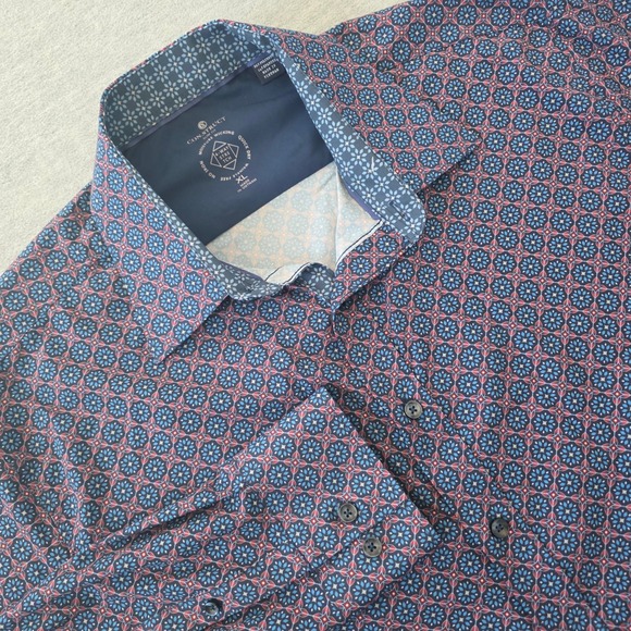 Con.Struct Other - Con.Struct Mens Slim Fit XL Performance Medallion Print Stretch Shirt Navy Blue